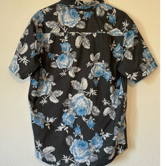 Retrofit Black Blue Floral Short Sleeve Button Down Mens L - Picture 3 of 5